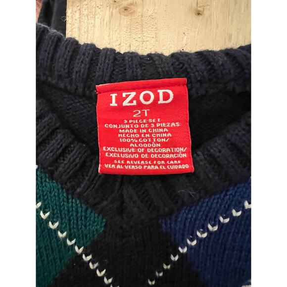 Izod 2T Navy Argyle Cotton Boys Sweater Vest - Picture 3 of 4